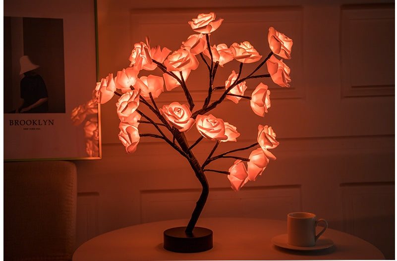 Rose Flower LED Lamp - USB Battery Operated Bonsai Night Light