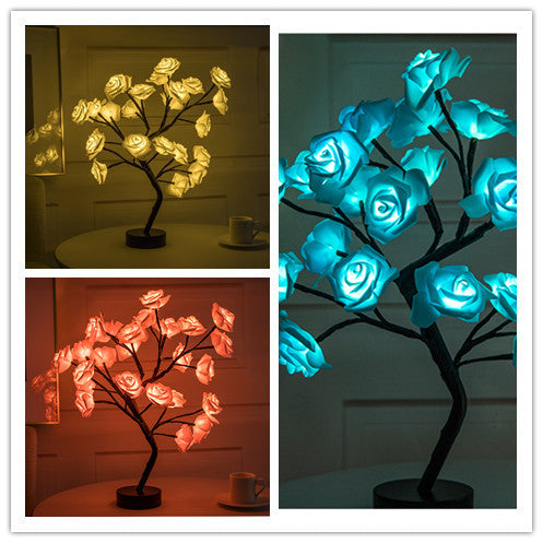 Rose Flower LED Lamp - USB Battery Operated Bonsai Night Light