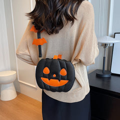 Halloween Pumpkin Crossbody Bag with Bat Ornament