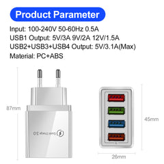USB Quick Charge 3.0 4-Port Wall Charger – Fast Charging for Phones & Tablets