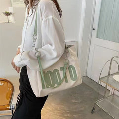 Simple Letter Shoulder Bag - Large Capacity PU Tote Bag for Women