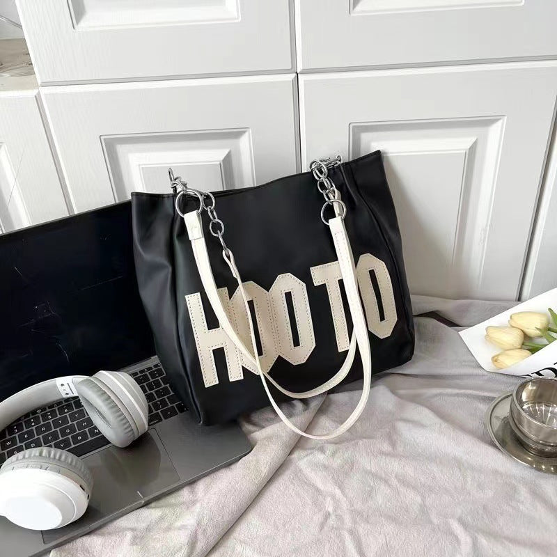 Simple Letter Shoulder Bag - Large Capacity PU Tote Bag for Women