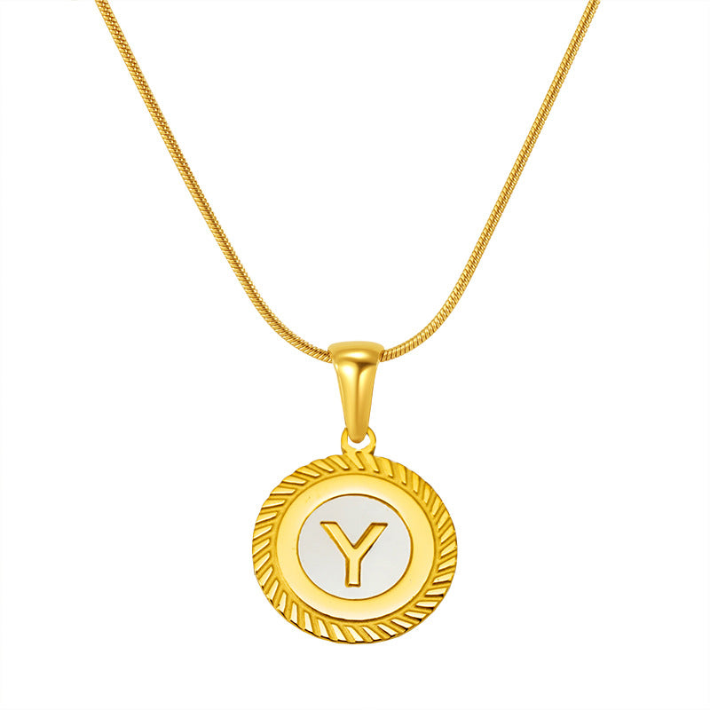 Fashion 26 English Letter Pendant Necklace – 18K Titanium Steel with Shell Design