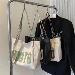Simple Letter Shoulder Bag - Large Capacity PU Tote Bag for Women