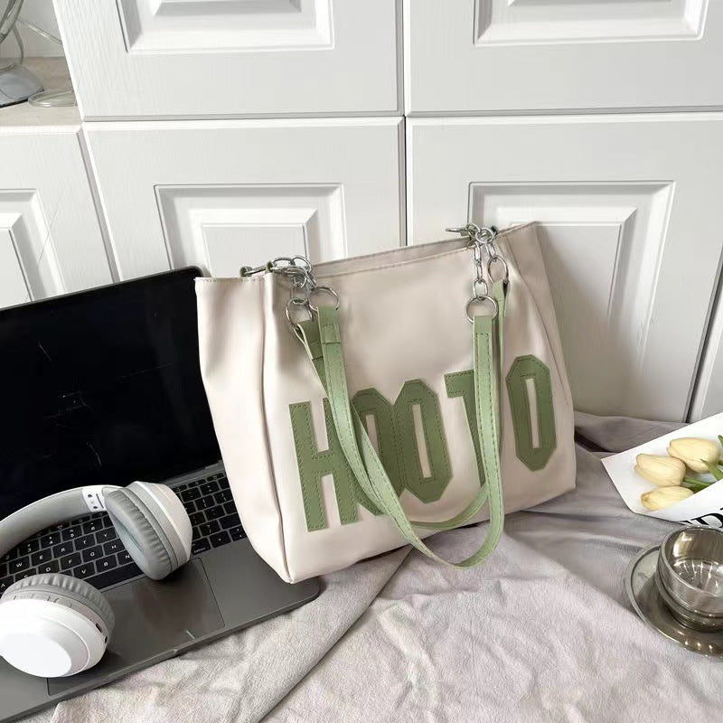 Simple Letter Shoulder Bag - Large Capacity PU Tote Bag for Women