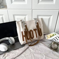 Simple Letter Shoulder Bag - Large Capacity PU Tote Bag for Women