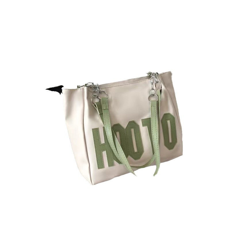Simple Letter Shoulder Bag - Large Capacity PU Tote Bag for Women