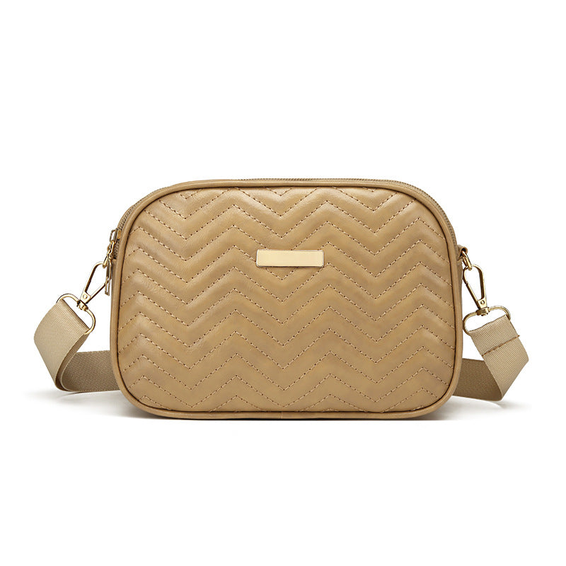 Double Zipper Wave Pattern Shoulder Bag with Sequins Ribbon