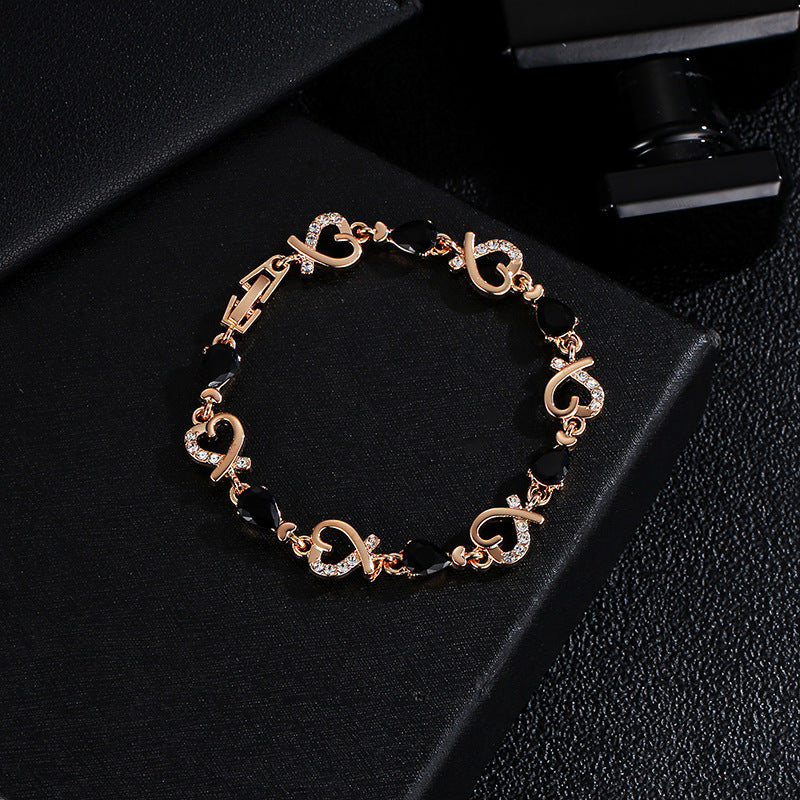 Hollow Love Bracelet With Rhinestones Fashion Temperament Heart-shaped Bracelet For Valentine's Day Gift Women's Jewelry