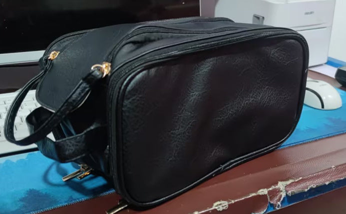 Three-Layer Double Zipper U-Shaped Cosmetic Bag