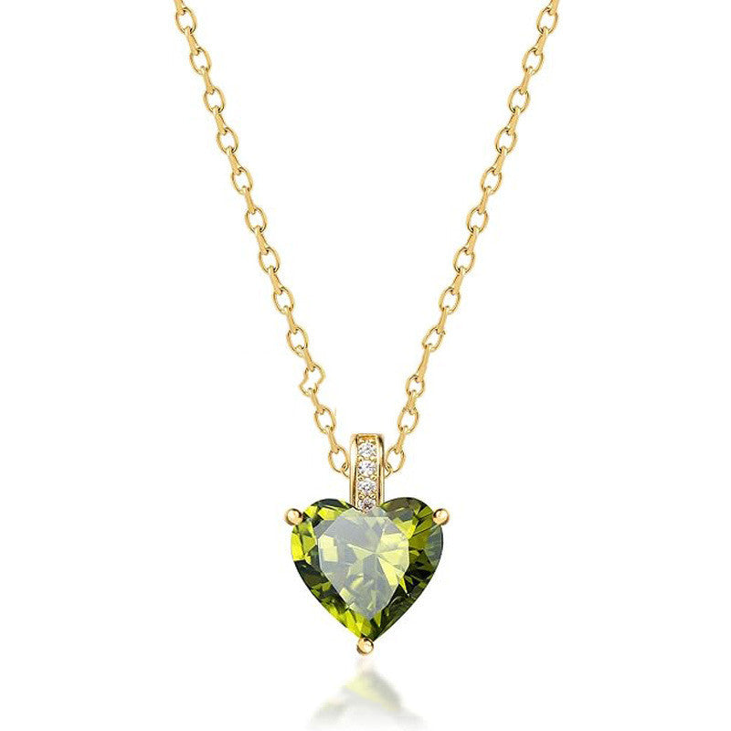 Women's 12 Birthstone Heart Pendant Necklace in 925 Silver